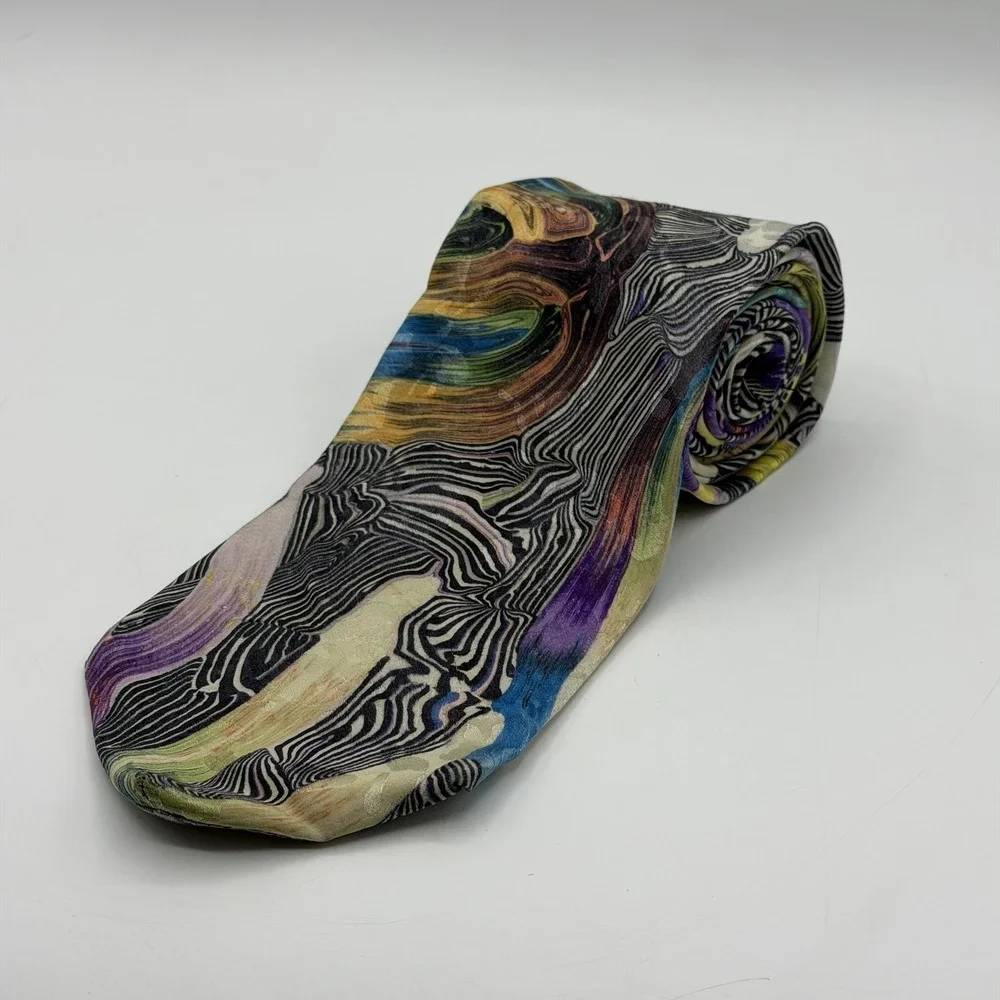 Brioni Men's 100% Silk Tie Multicolor Abstract Swirl Print Necktie Made In Italy